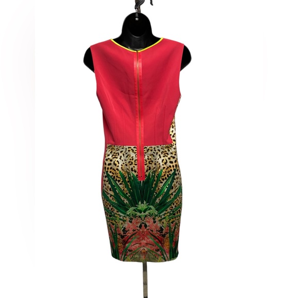 Ellie Tahari Silk Dress fully lined tropical flowers and cheetah print size 4 - Picture 2 of 2